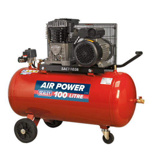 100L Belt Drive Air Compressor 3hp with Cast Cylinders & Wheels